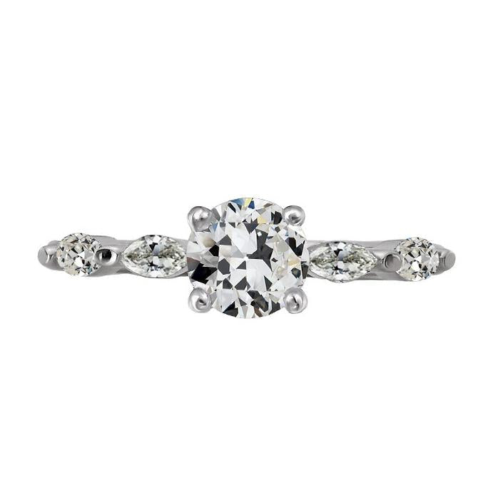 Bague Anniversaire Véritable Diamant Marquise & Rond Vieux mineur 4 Carats