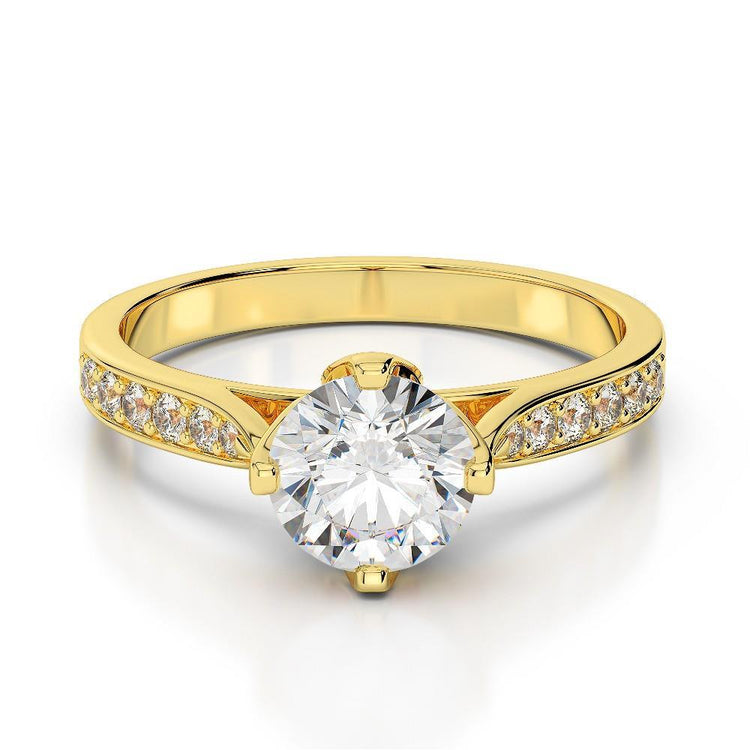 Bague Anniversaire Véritable Diamant Rond 3.50 Carats Accentué Or Jaune 14K