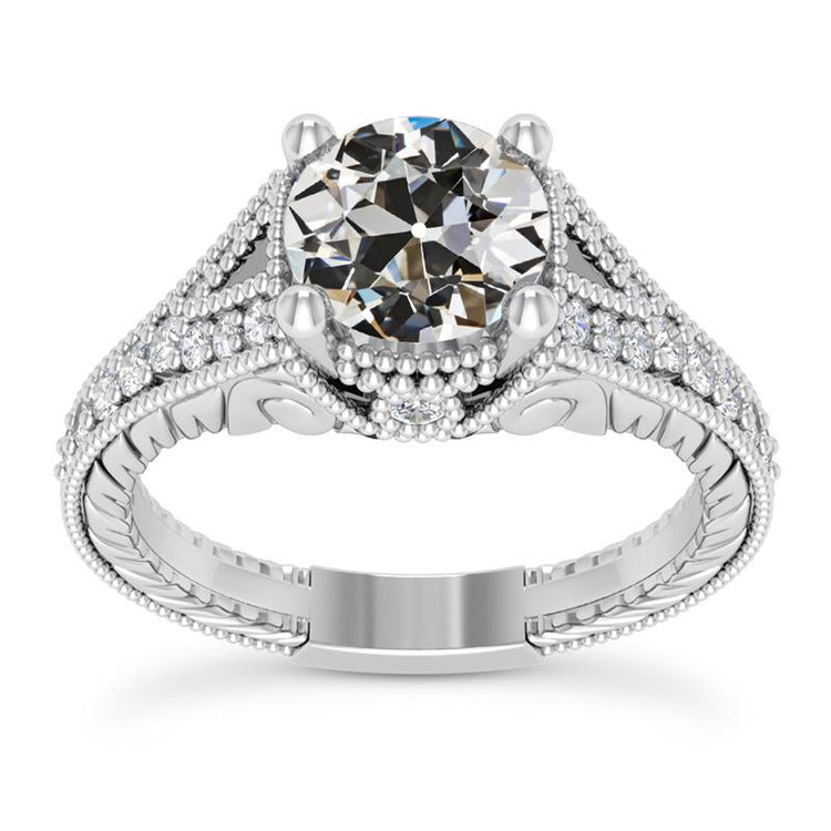 Bague Anniversaire Véritable Diamant Taille Ancienne Millgrain Style Vintage 3.75 Carats