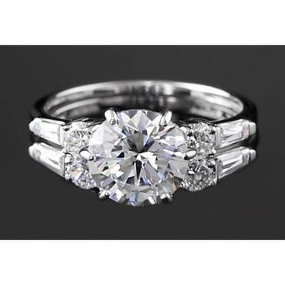 Bague Anniversaire Véritable Diamants Ronds & Baguettes 4.50 Carats Or Blanc 14K