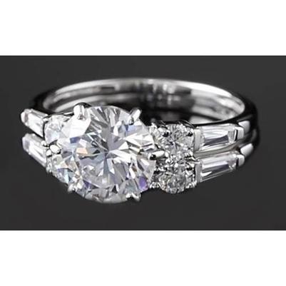 Bague Anniversaire Véritable Diamants Ronds & Baguettes 4.50 Carats Or Blanc 14K