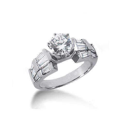 Bague Anniversaire à 3 Carats De Véritable Diamants Ronds Et Baguettes 14K D'Or Blanc