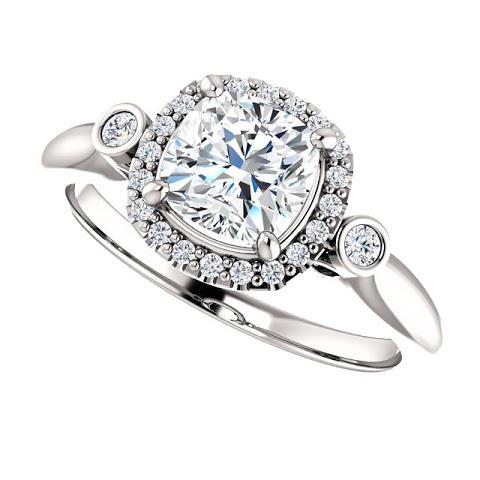 Bague Avec Halo De Naturel Diamants A Coussin Central De 1.26 Ct En Or Blanc 14K