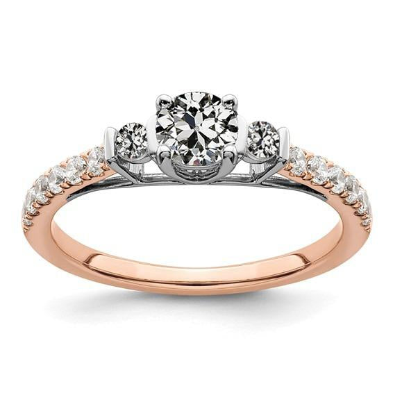 Bague Avec Naturel Diamants Ronds Taille Ancienne Sertie De Barres Cathédrale 2.75 Carats Deux Tons