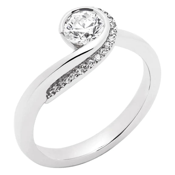 Bague Avec Réel Diamants Sertis Clos Coupe Ronde 2 Carats En Or Blanc 14 Carats