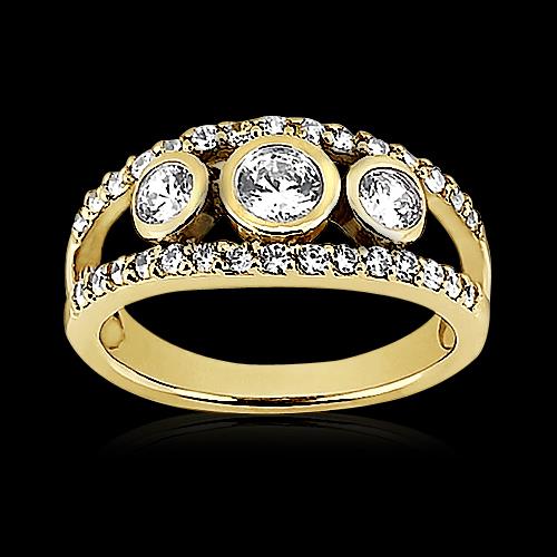 Bague Avec Tige Fendue à 1,46 Carats De Réel Diamants Ronds Bijoux En Or Jaune Nouveau
