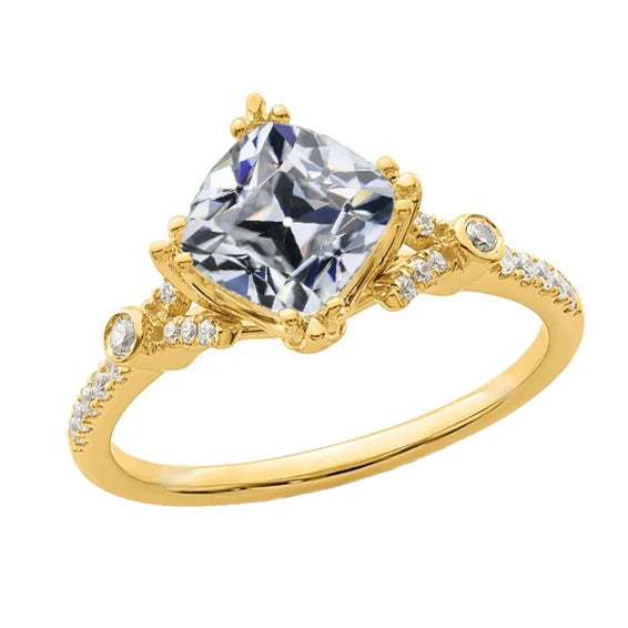 Bague Bague Dame Réel Diamant Vieux Mineur Or Jaune 5.25 Carats