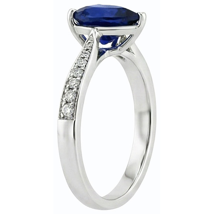 Bague Bijoux Pierres Précieuses Poire Saphir Bleu Foncé & Diamants 2.50 Carats