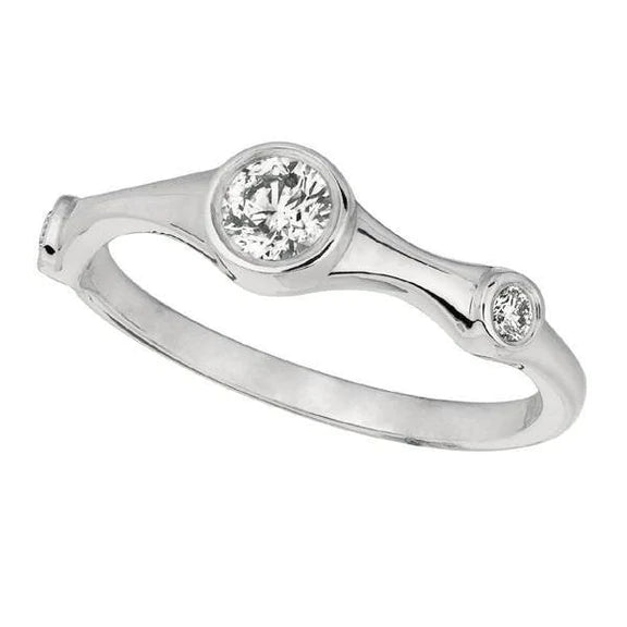 Bague Bulle Réel Diamant Rond 0.60 Carats Or Blanc 14K Serti Clos