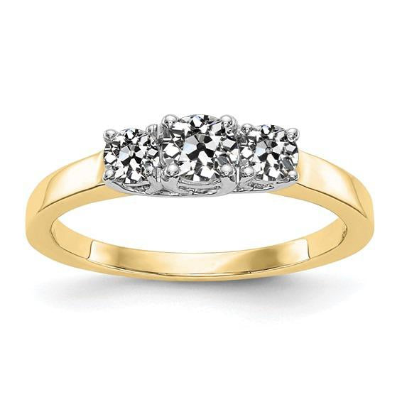 Bague Cathédrale 3 Pierres Rondes Vieux Mineur Réel Diamond Set 2.50 Carats