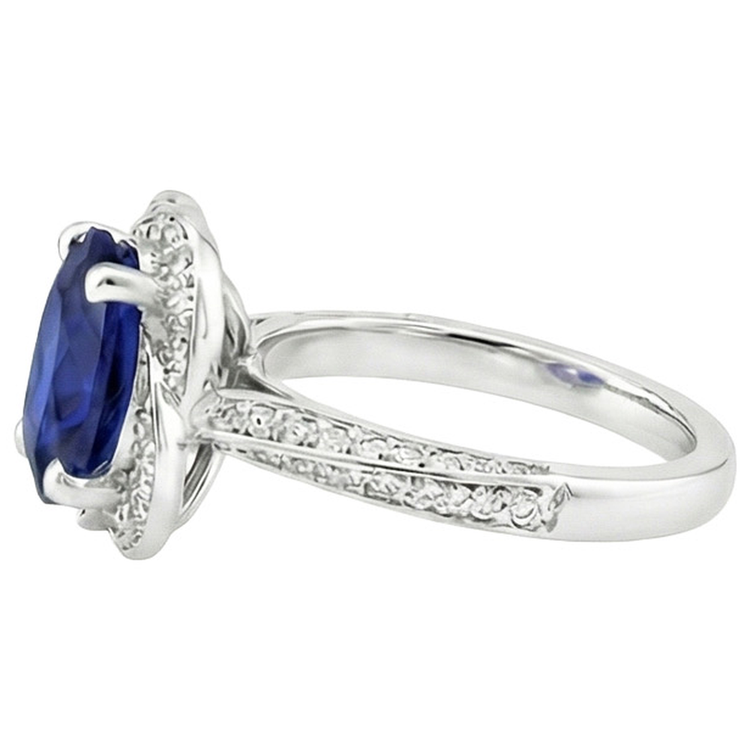 Bague Ceylan Saphir Halo Or Blanc & Diamants Ronds 6 Carats