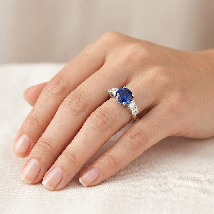 Bague Ceylan Saphir & Diamants Naturels Extraits des Mines ( et non cultivés en laboratoire ) Pierres Précieuses 2.90 Carats Or Blanc 14K