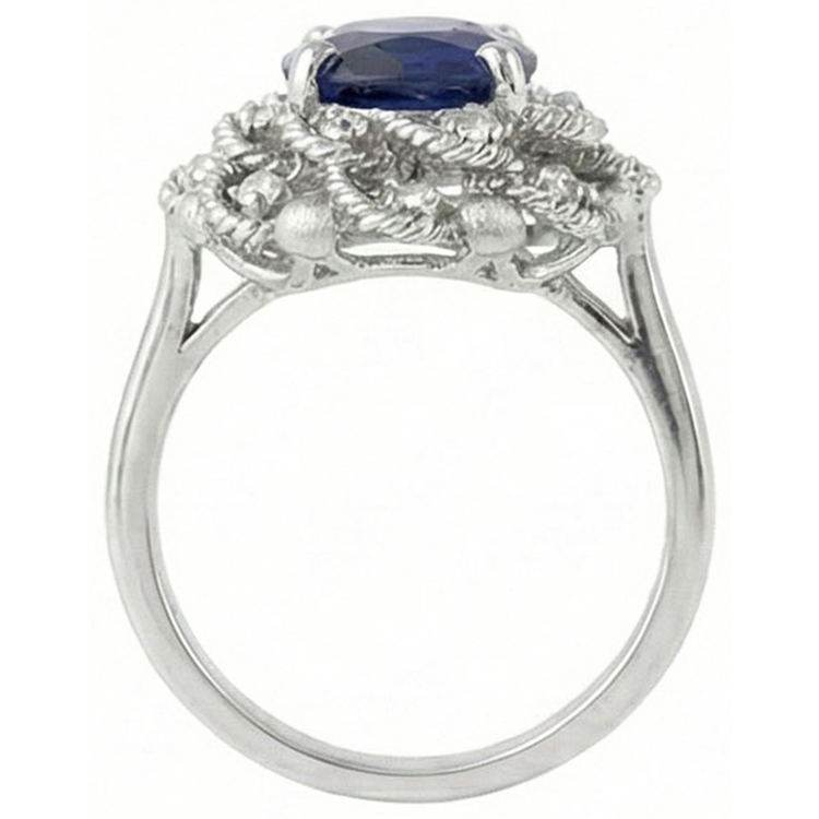 naturel oval saphir 3carats bague vue de profil