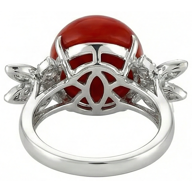 Bague Cocktail Corail Avec Diamant