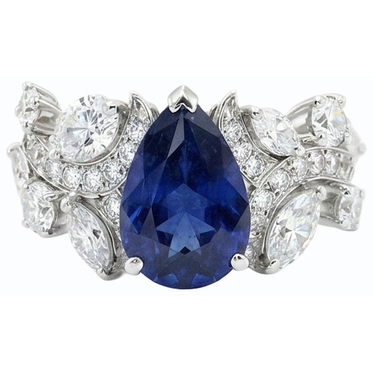 Bague Cocktail Diamant Saphir Bleu