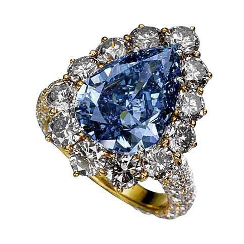 Bague Cocktail Or Jaune Diamant Bleu