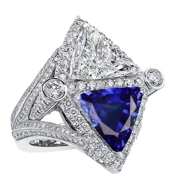 Bague Cocktail Saphir Diamant Trilliant
