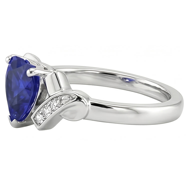Bague Coeur Diamant Saphir Bleu Style Ruban 2 Carats Bijoux Dames