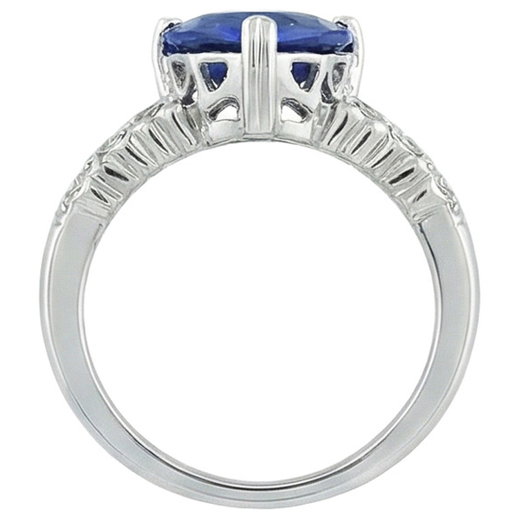 Bague Coeur Saphir Bleu Ceylan Avec Diamants Naturels Extraits des Mines ( et non cultivés en laboratoire ) Or 7 Carats 14K