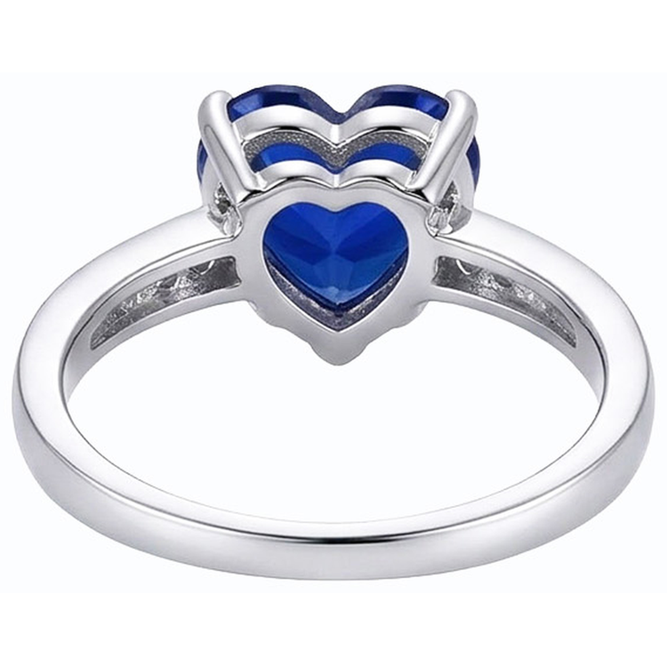 Bague Coeur Saphir Bleu Pierres Précieuses Diamants Accentués 2.25 Carats