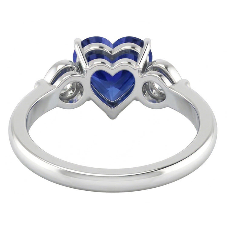 Bague Coeur Trois Pierres Diamant & Saphir Bleu Foncé 1.75 Carats