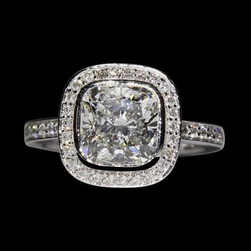 Bague Cushion Center Halo Réel Diamant Femme 4.01 Carats Or Blanc 14K