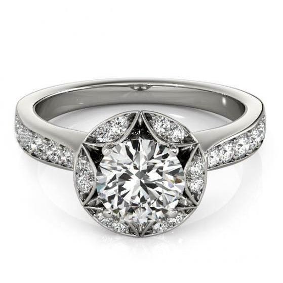 Bague D'Anniversaire De Fiançailles Halo De Réel Diamants 2 Carats Or Blanc 14K