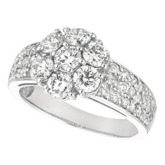 Bague D'Anniversaire En Or Blanc De Style Fleur Avec Réel Diamant Rond De 2.02 Carats