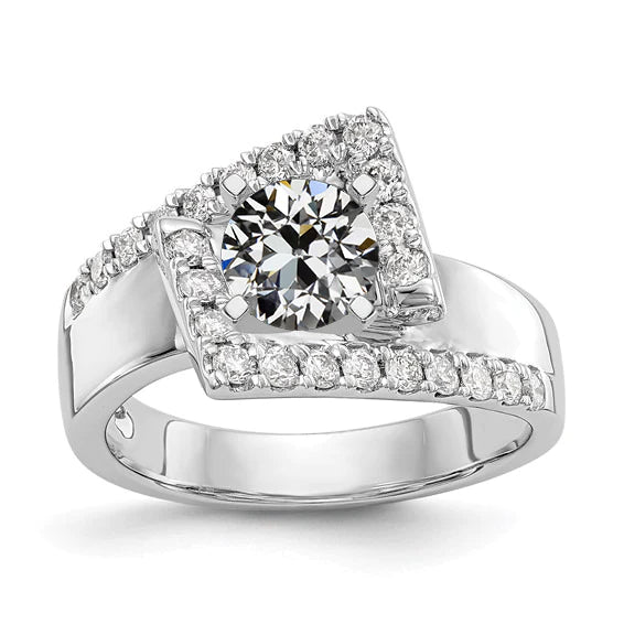 Bague D'Anniversaire Réel Diamant Halo Vieux Mineur 3 Carats Tige Epaisse