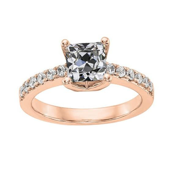 Bague Dame Coussin Ancienne Mine Cut Naturel Diamond Fishtail Set 3.50 Carats