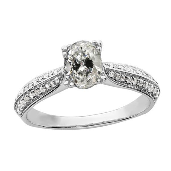 Bague Dame Or Blanc Ovale Ancienne Mine Cut Naturel Diamant 4 Carats Bijoux