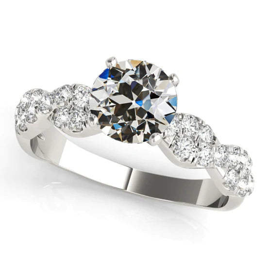 Bague Dame Ronde Réel Diamant Taille Ancienne Sertie Griffe Or Blanc 4 Carats