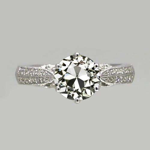 Bague Dame Ronde Vieux Naturel Diamant Européen Ensemble 6 Griffes 2.50 Carats Bijoux