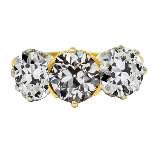 Bague Dame Ronde ancienne mine Cut Réel Diamant 3 Pierres Or 7.50 Carats