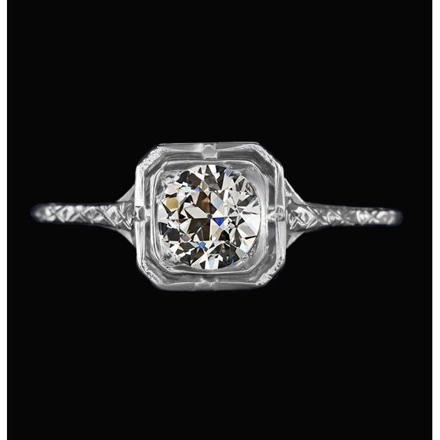 Bague Dame Solitaire 2 Carats Ancienne Mine Cut Réel Diamant Or Style Vintage