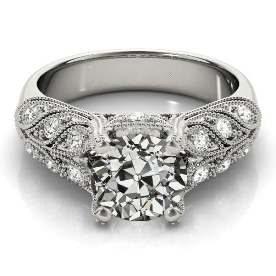 Bague Dame Style Antique Réel Diamant Taille Ancienne Mine 3.50 Carats Or