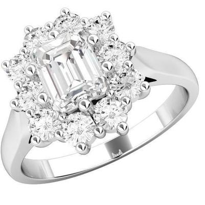 Bague D'anniversaire Avec Halo De Véritable Diamants Coupe Ronde Et Emeraude 4 Carats