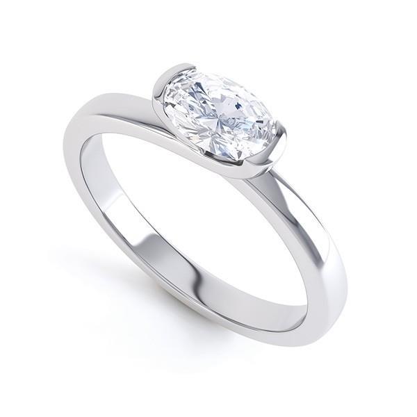 Bague D'anniversaire Avec Véritable Diamant Solitaire De 1.75 Carat Taille Ovale Or Blanc 14K