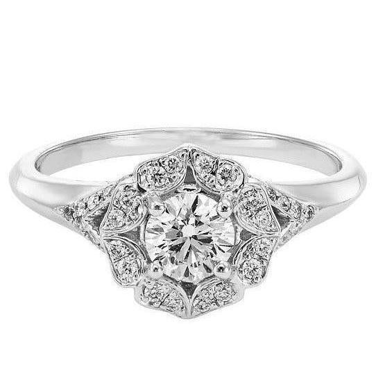Bague De Fianaçaille A 2 Carats Réel Diamant Ronds De Style Classique 14K D'Or Blanc