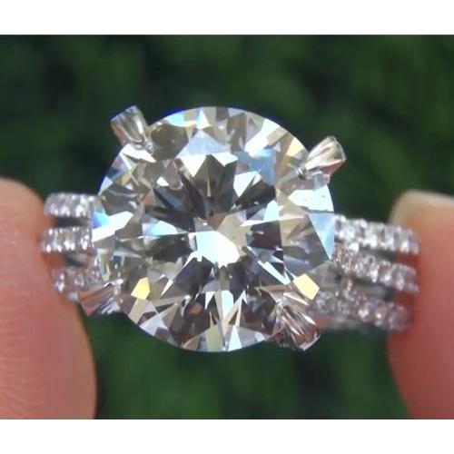 Bague De Fiançaille À 4,50 Carats De Réel Diamants Ronds Bijoux Avec Griffes Et Tige Fendue
