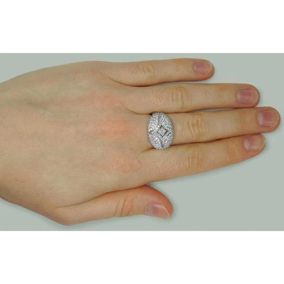 Bague De Fiançaille De Luxe à 1,27 carats De Réel Diamants Ronds 14K D'Or Blanc