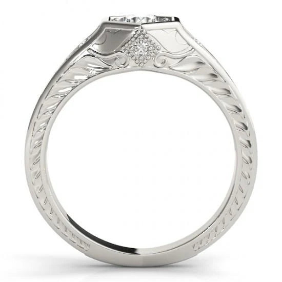 Bague De Fiançaille De Style Classique à 1,50 Carats Réel Diamant 14K D'Or Blanc