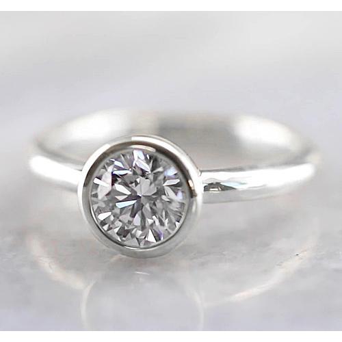 Bague De Fiançaille En Biseau à 1 Carats De Réel Diamants Solitaire 14K D'Or Blanc