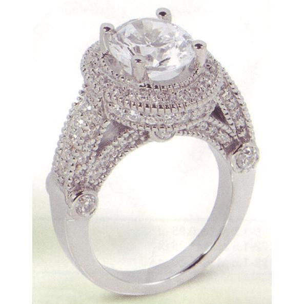 Bague De Fiançaille Luxueuse Antique à 3,50 Carats De Véritable Diamants 14K D'Or Blanc