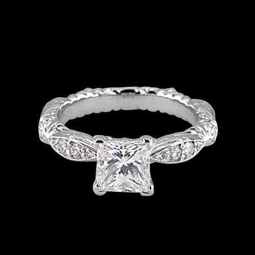 Bague De Fiançaille à 1,50 carats De Réel Diamants Ronds Et Princesses 14K D'Or Blanc