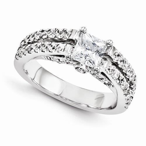 Bague De Fiançaille à 2 carats De Réel Diamants Princesses Bijoux à 14K D'Or Blanc