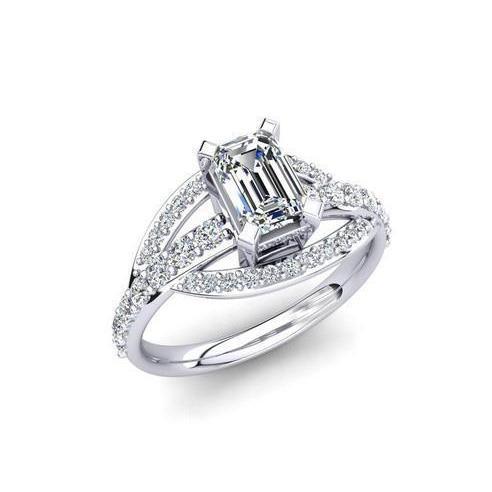 Bague De Fiançaille à 2,50 carats De Naturel Diamants Ronds Et Émeraudes 14K D'Or Blanc