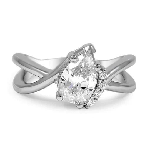 Bague De Fiançaille à 2,70 carats De Naturel Diamants Poires Et Ronds 14K D'Or Blanc