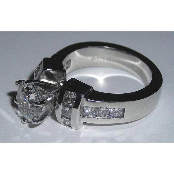 Bague De Fiançaille à 2,71 Carats De Réel Diamants Princesses Et Ronds 14K D'Or Blanc