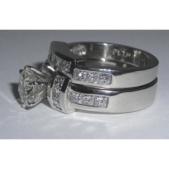 Bague De Fiançaille à 2,71 Carats De Réel Diamants Princesses Et Ronds 14K D'Or Blanc